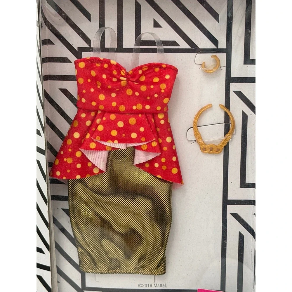 Barbie Fashion Pack Red Polka Dot Peplum Top Gold Metallic Skirt GHW81 Mattel